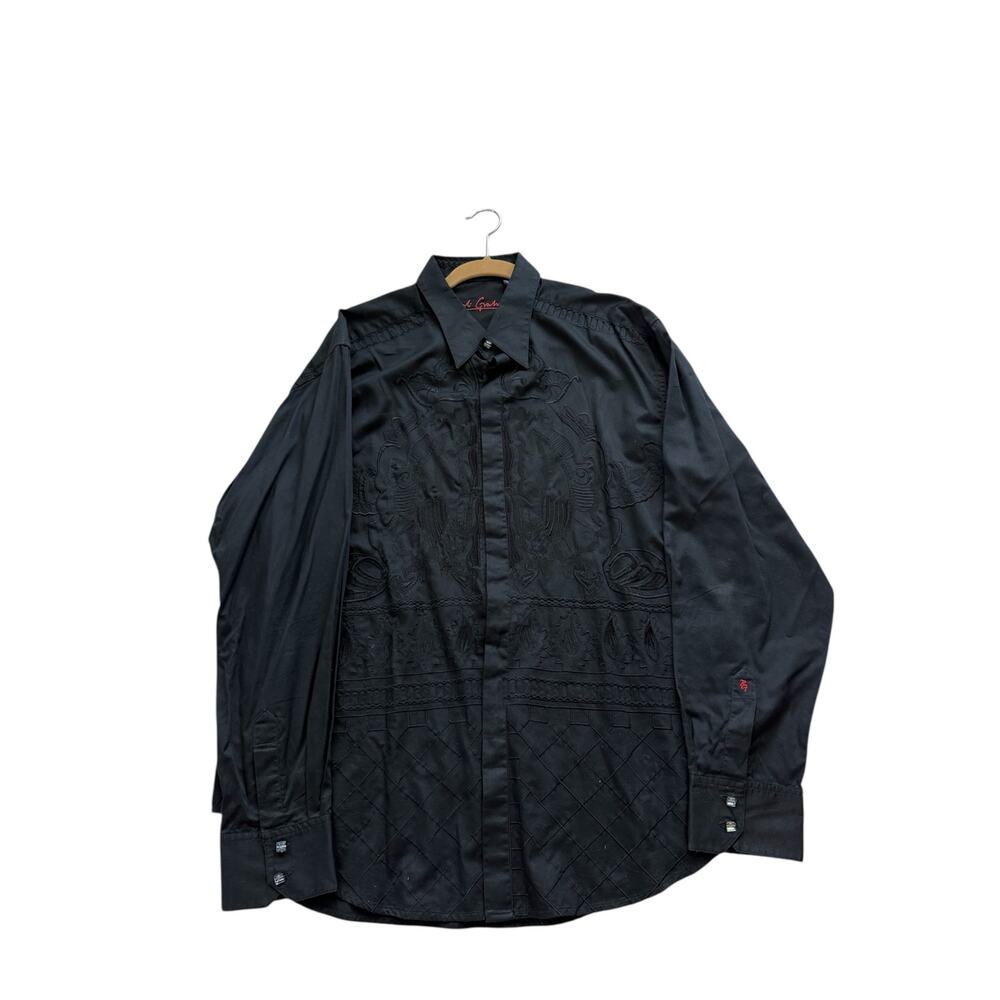 Rare Robert Graham Black embroidered shirt with crystal cuffs size 2XL